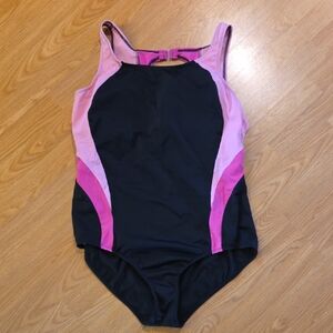 Black and Pink Women's One Piece Swimsuit Racer Back 24W